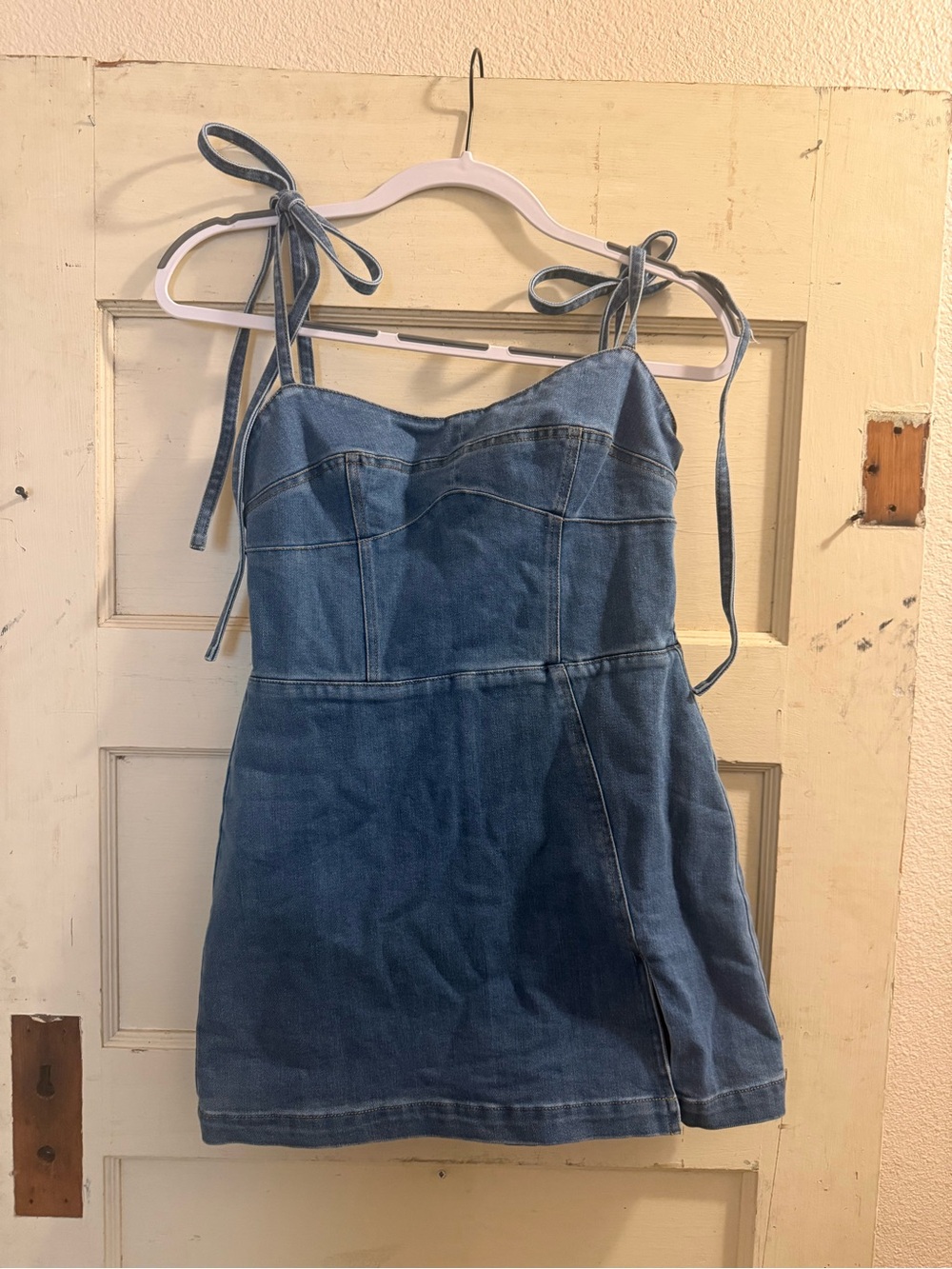 Sky to Moon Punchy Blonde Denim Mini Romper Dress S NWT
